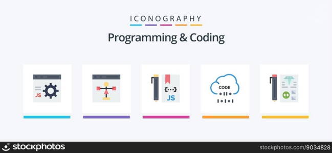 Programming And Coding Flat 5 Icon Pack Including development. coding. flowchart. programming. develop. Creative Icons Design