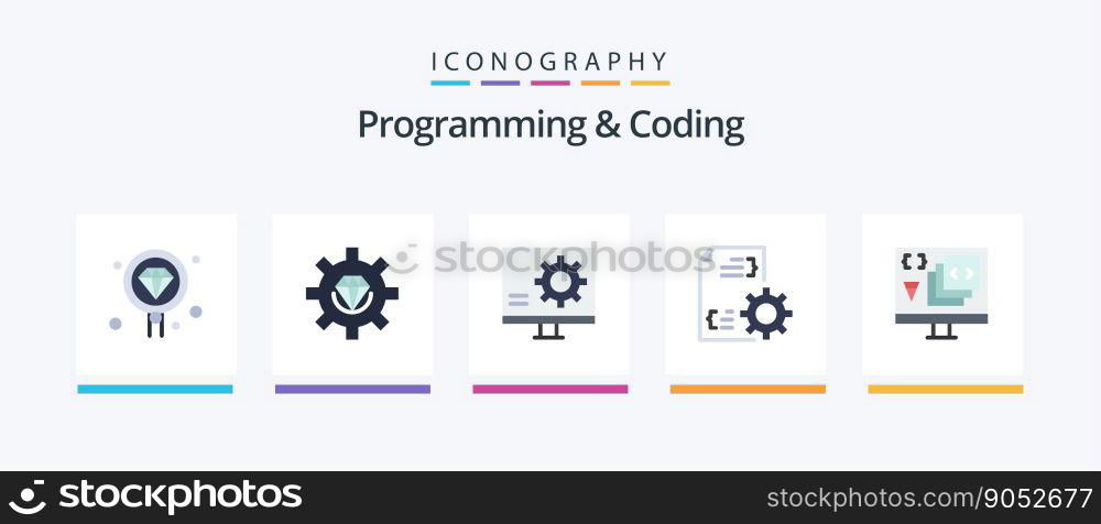 Programming And Coding Flat 5 Icon Pack Including file. develop. process. fix. development. Creative Icons Design