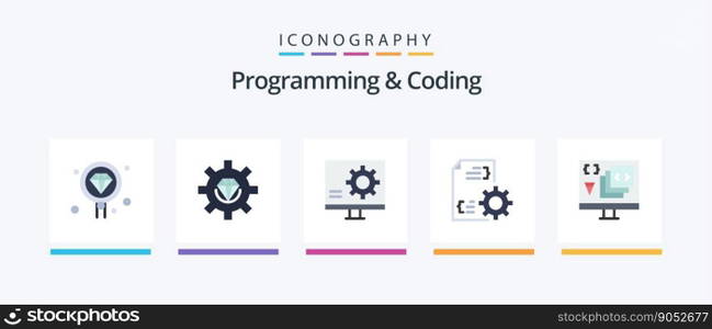 Programming And Coding Flat 5 Icon Pack Including file. develop. process. fix. development. Creative Icons Design