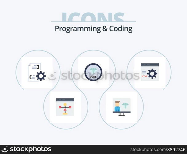 Programming And Coding Flat Icon Pack 5 Icon Design. develop. code. programmer. file