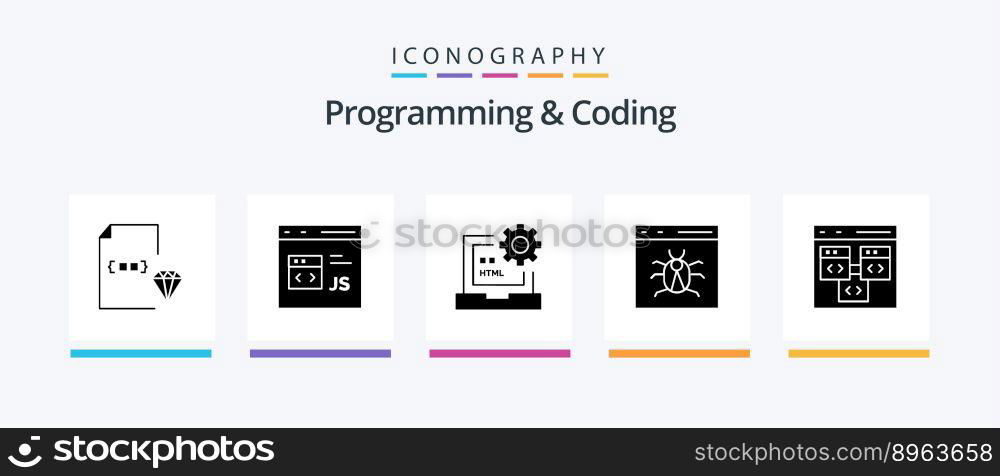 Programming And Coding Glyph 5 Icon Pack Including bug. app. development. html. develop. Creative Icons Design