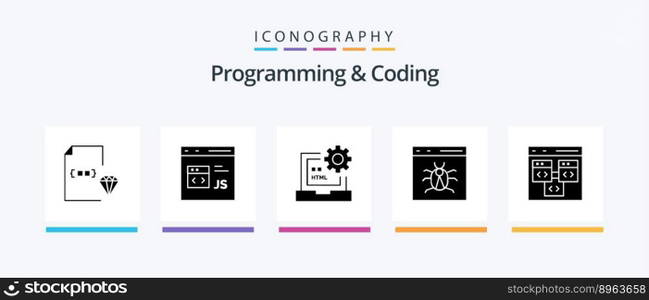 Programming And Coding Glyph 5 Icon Pack Including bug. app. development. html. develop. Creative Icons Design