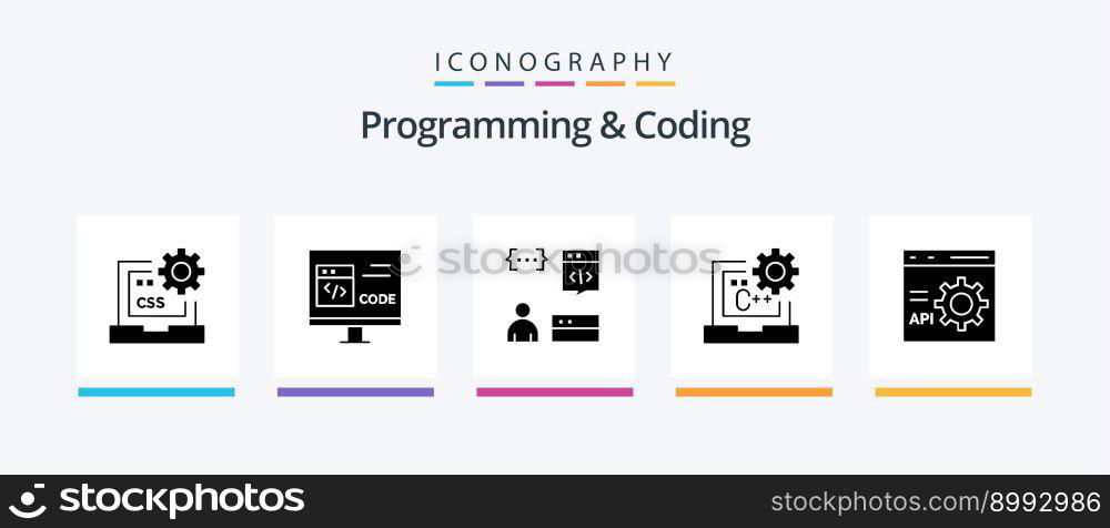 Programming And Coding Glyph 5 Icon Pack Including coding. c. develop. programmer. develop. Creative Icons Design
