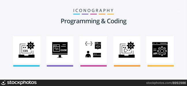 Programming And Coding Glyph 5 Icon Pack Including coding. c. develop. programmer. develop. Creative Icons Design