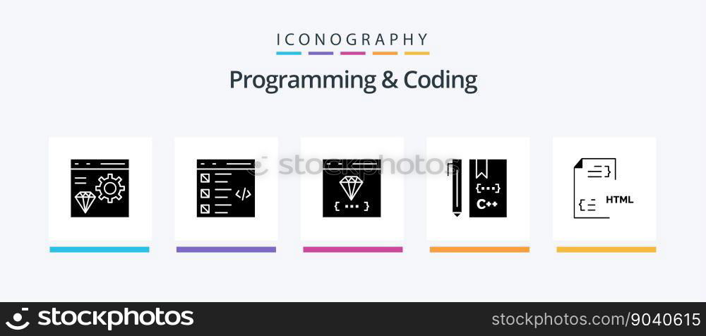 Programming And Coding Glyph 5 Icon Pack Including coding. c. development. development. coding. Creative Icons Design