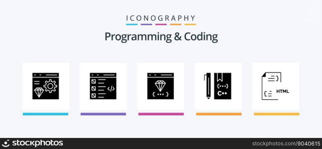 Programming And Coding Glyph 5 Icon Pack Including coding. c. development. development. coding. Creative Icons Design