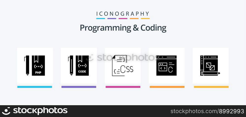 Programming And Coding Glyph 5 Icon Pack Including coding. c. development. file. develop. Creative Icons Design