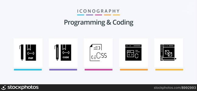 Programming And Coding Glyph 5 Icon Pack Including coding. c. development. file. develop. Creative Icons Design