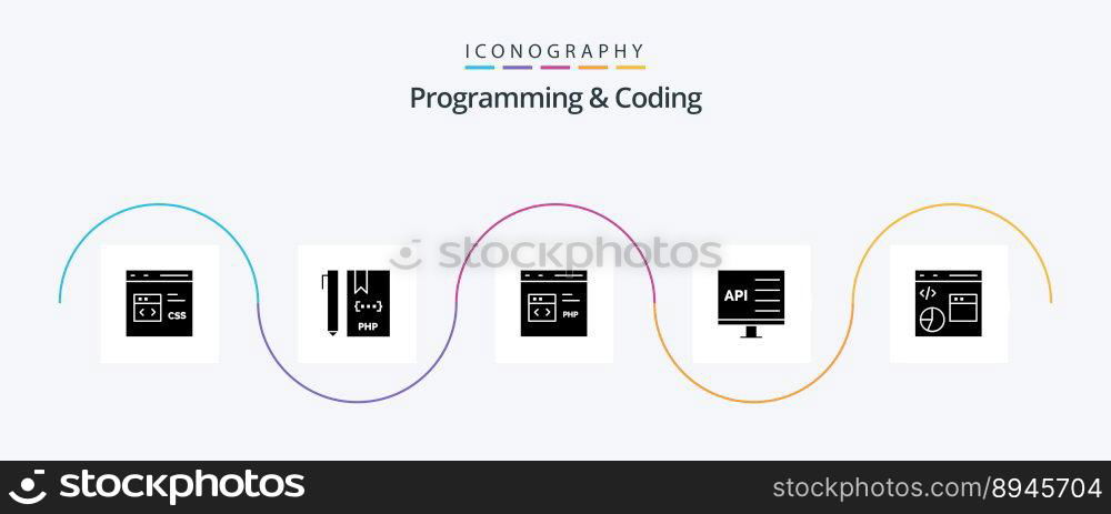 Programming And Coding Glyph 5 Icon Pack Including computer. app. file. php. develop