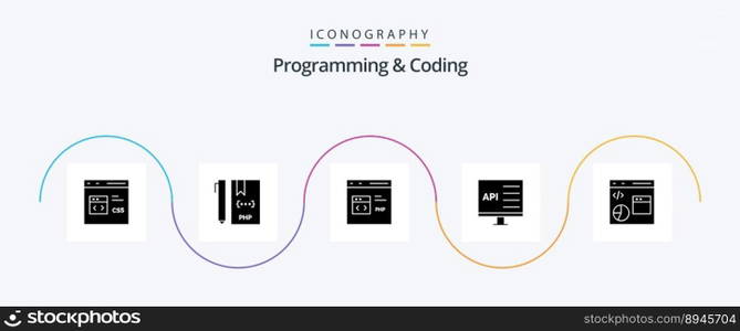 Programming And Coding Glyph 5 Icon Pack Including computer. app. file. php. develop