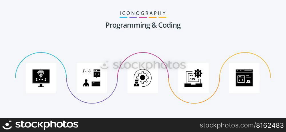 Programming And Coding Glyph 5 Icon Pack Including css. code. development. programmer. development