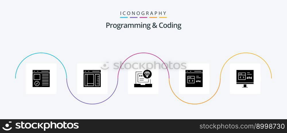 Programming And Coding Glyph 5 Icon Pack Including develop. app. coding. development. coding