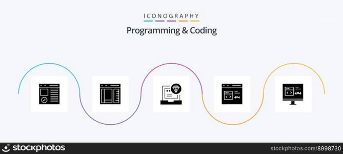 Programming And Coding Glyph 5 Icon Pack Including develop. app. coding. development. coding