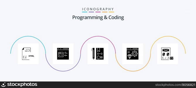 Programming And Coding Glyph 5 Icon Pack Including develop. app. develop. development. coding