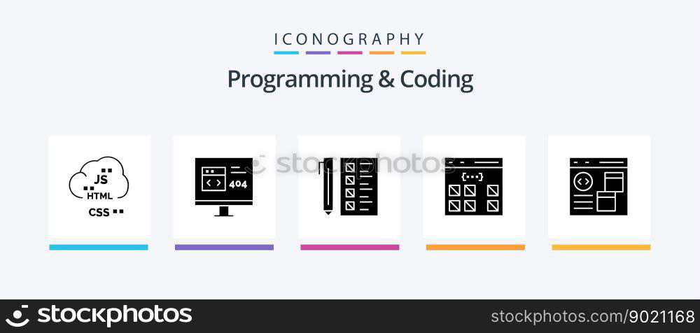 Programming And Coding Glyph 5 Icon Pack Including develop. app. development. document. develop. Creative Icons Design