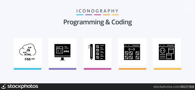 Programming And Coding Glyph 5 Icon Pack Including develop. app. development. document. develop. Creative Icons Design