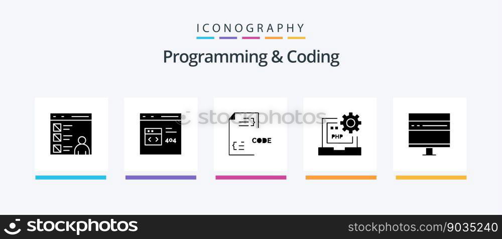 Programming And Coding Glyph 5 Icon Pack Including develop. browser. development. laptop. develop. Creative Icons Design