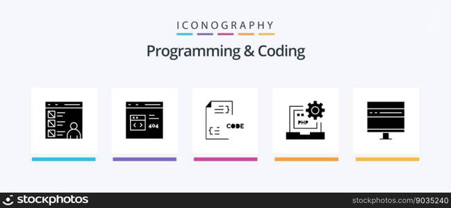 Programming And Coding Glyph 5 Icon Pack Including develop. browser. development. laptop. develop. Creative Icons Design