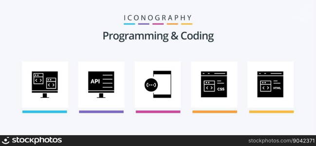 Programming And Coding Glyph 5 Icon Pack Including develop. code. development. development. css. Creative Icons Design