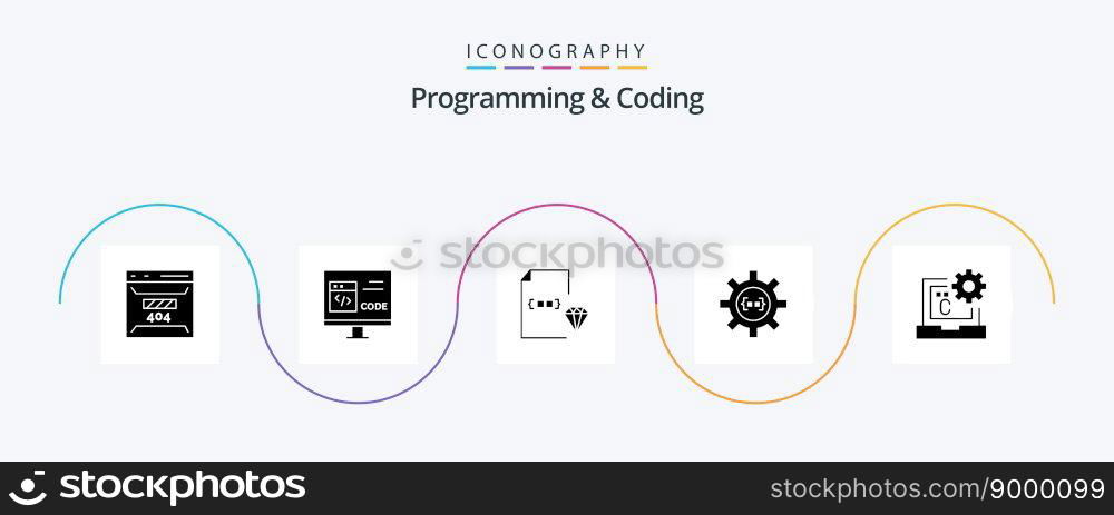 Programming And Coding Glyph 5 Icon Pack Including develop. coding. develop. file. development
