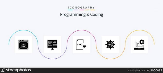 Programming And Coding Glyph 5 Icon Pack Including develop. coding. develop. file. development