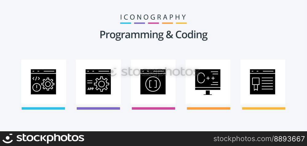 Programming And Coding Glyph 5 Icon Pack Including development. browser. development. programming. develop. Creative Icons Design