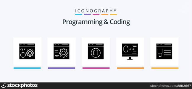 Programming And Coding Glyph 5 Icon Pack Including development. browser. development. programming. develop. Creative Icons Design