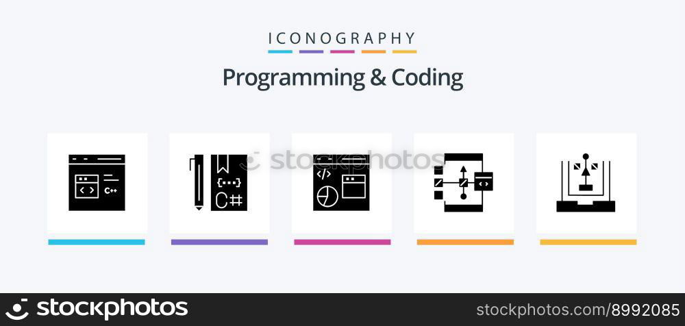 Programming And Coding Glyph 5 Icon Pack Including development. coding. development. flowchart. develop. Creative Icons Design