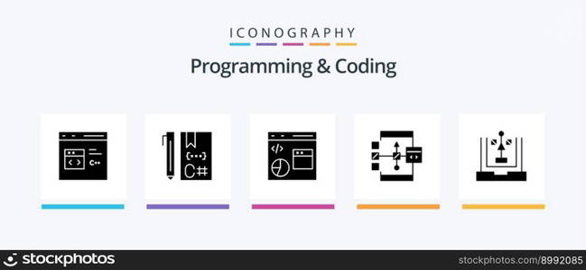 Programming And Coding Glyph 5 Icon Pack Including development. coding. development. flowchart. develop. Creative Icons Design