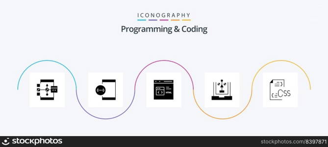 Programming And Coding Glyph 5 Icon Pack Including development. coding. development. html. develop