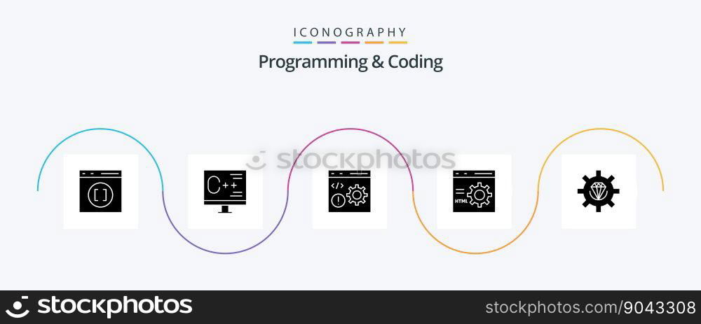 Programming And Coding Glyph 5 Icon Pack Including development. coding. development. programming. develop