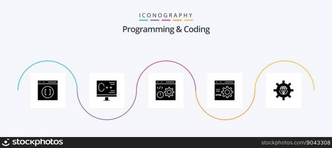 Programming And Coding Glyph 5 Icon Pack Including development. coding. development. programming. develop