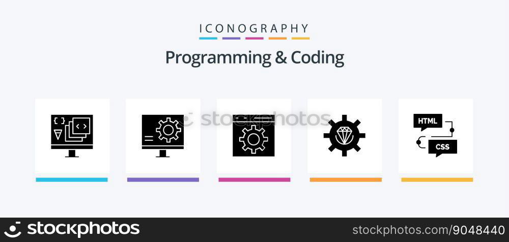 Programming And Coding Glyph 5 Icon Pack Including development. coding. error. development. Creative Icons Design