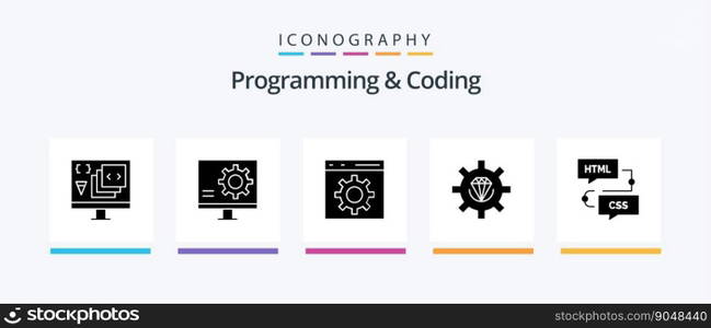 Programming And Coding Glyph 5 Icon Pack Including development. coding. error. development. Creative Icons Design