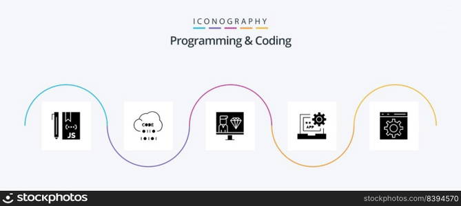Programming And Coding Glyph 5 Icon Pack Including development. coding. programmer. programming. develop