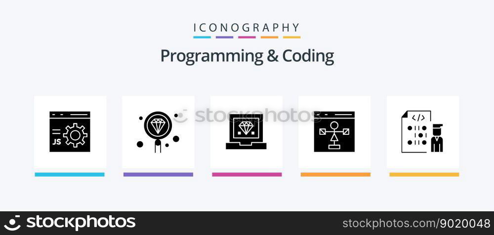 Programming And Coding Glyph 5 Icon Pack Including development. coding. programming. development. Creative Icons Design