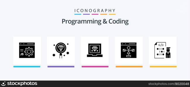 Programming And Coding Glyph 5 Icon Pack Including development. coding. programming. development. Creative Icons Design