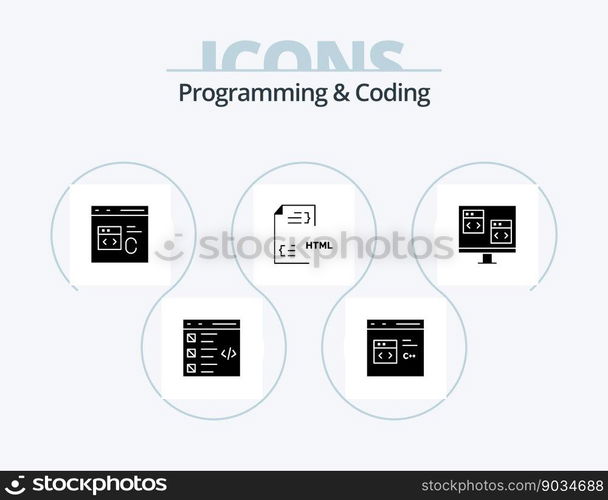 Programming And Coding Glyph Icon Pack 5 Icon Design. computer. app. develop. html. development