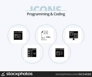Programming And Coding Glyph Icon Pack 5 Icon Design. computer. app. develop. html. development