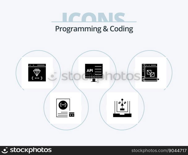 Programming And Coding Glyph Icon Pack 5 Icon Design. computer. app. flowchart. development. coding