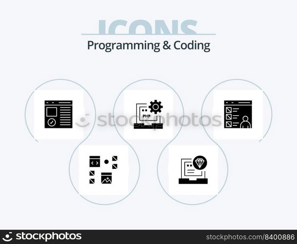 Programming And Coding Glyph Icon Pack 5 Icon Design. develop. code. coding. page. develop