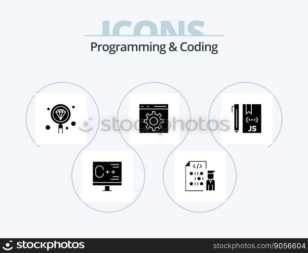Programming And Coding Glyph Icon Pack 5 Icon Design. development. coding. programmer. search. development