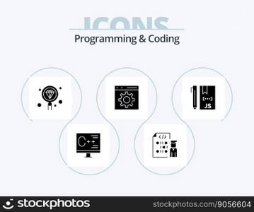 Programming And Coding Glyph Icon Pack 5 Icon Design. development. coding. programmer. search. development
