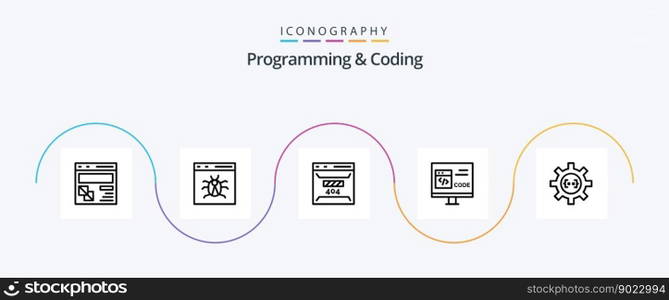 Programming And Coding Line 5 Icon Pack Including coding. app. develop. site. error