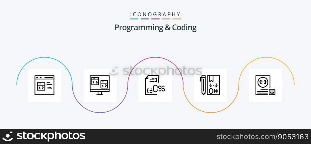 Programming And Coding Line 5 Icon Pack Including coding. c. develop. file. develop