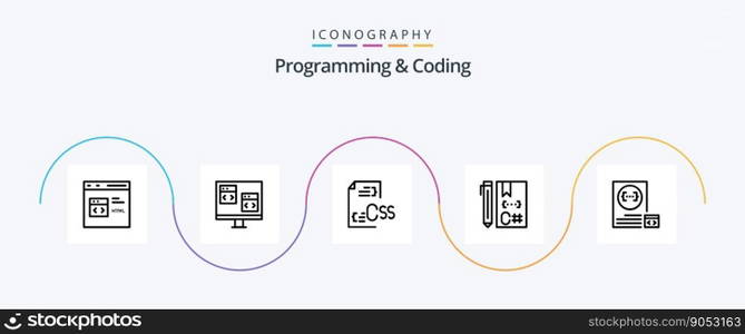 Programming And Coding Line 5 Icon Pack Including coding. c. develop. file. develop