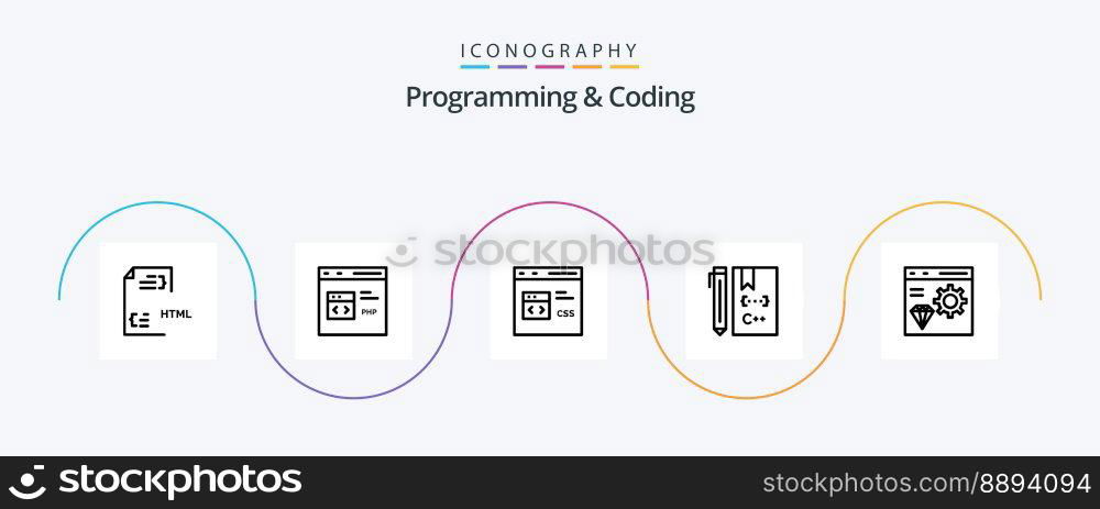 Programming And Coding Line 5 Icon Pack Including coding. c. development. development. css