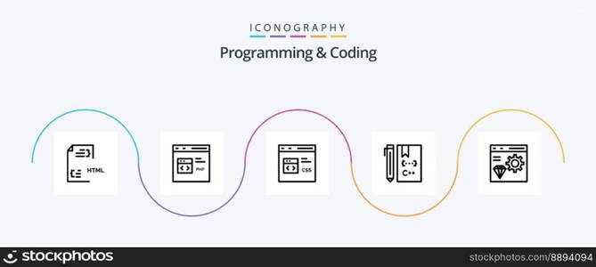 Programming And Coding Line 5 Icon Pack Including coding. c. development. development. css