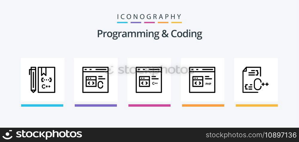 Programming And Coding Line 5 Icon Pack Including coding. c. file. file. develop. Creative Icons Design