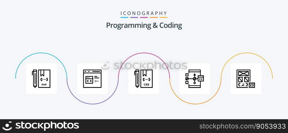 Programming And Coding Line 5 Icon Pack Including develop. app. develop. development. css